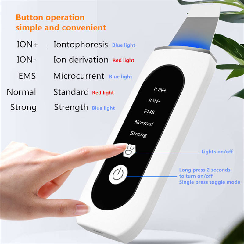 Facial Lift Deep Face Cleaning Device. Red Blue Light Electric Ultrasonic Face Sonic Skin Scrubber & Spatula