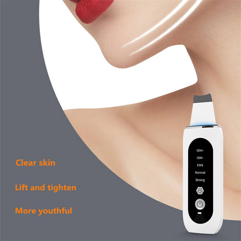 Facial Lift Deep Face Cleaning Device. Red Blue Light Electric Ultrasonic Face Sonic Skin Scrubber & Spatula