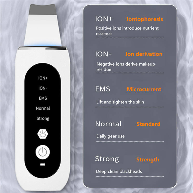 Facial Lift Deep Face Cleaning Device. Red Blue Light Electric Ultrasonic Face Sonic Skin Scrubber & Spatula