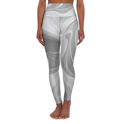 Womens High-waist Fitness Legging Yoga Pants - Grey White Boho Marble