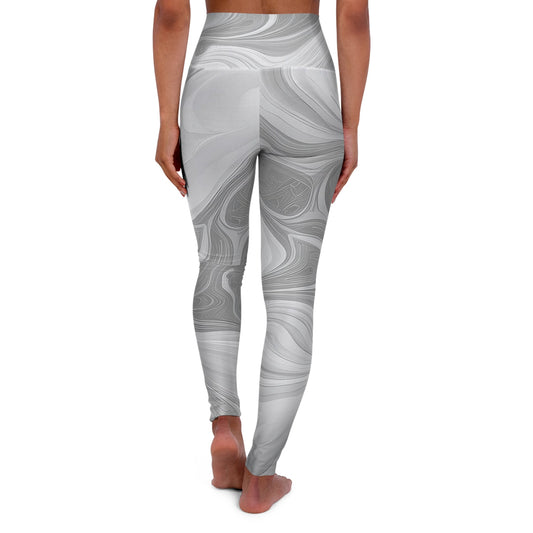 Womens High-waist Fitness Legging Yoga Pants - Grey White Boho Marble