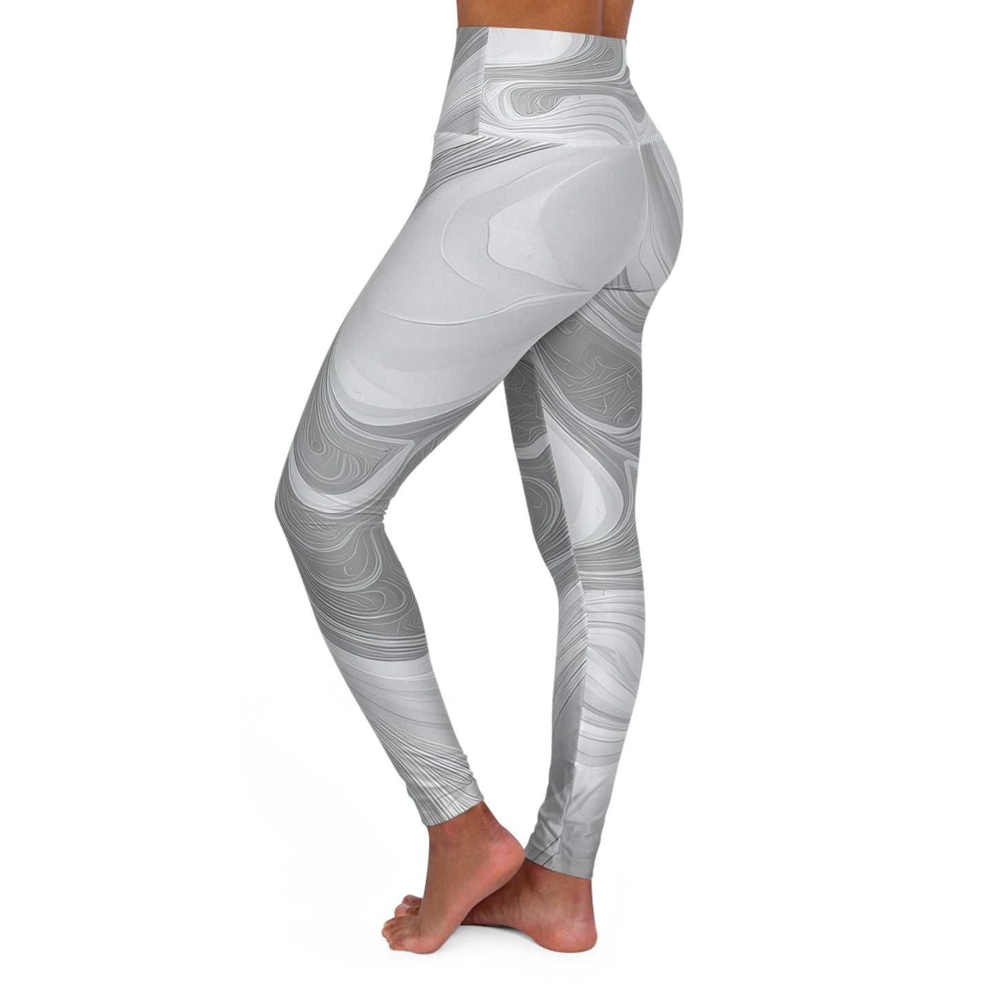 Womens High-waist Fitness Legging Yoga Pants - Grey White Boho Marble