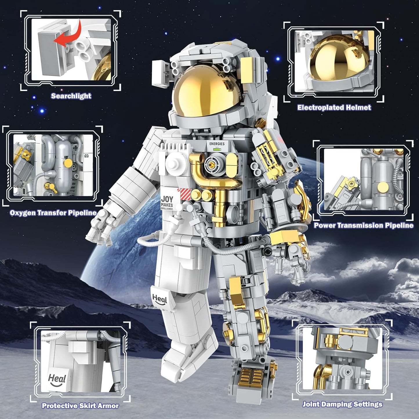 Space Astronaut Building Block Sets for Adults, 1008 PCS Spaceman Toys with Display Stand