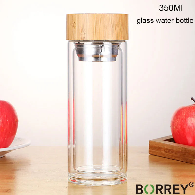 450Ml Glass Water Bottle Anti-scald Double Wall Tea Bottle With Infuser Filter Strainer