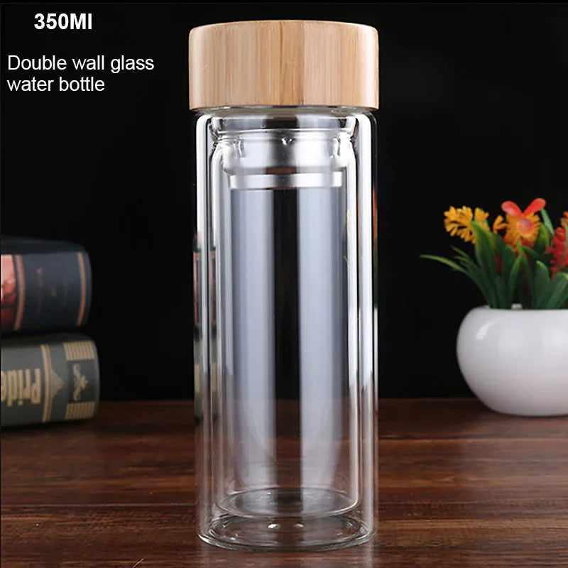 450Ml Glass Water Bottle Anti-scald Double Wall Tea Bottle With Infuser Filter Strainer