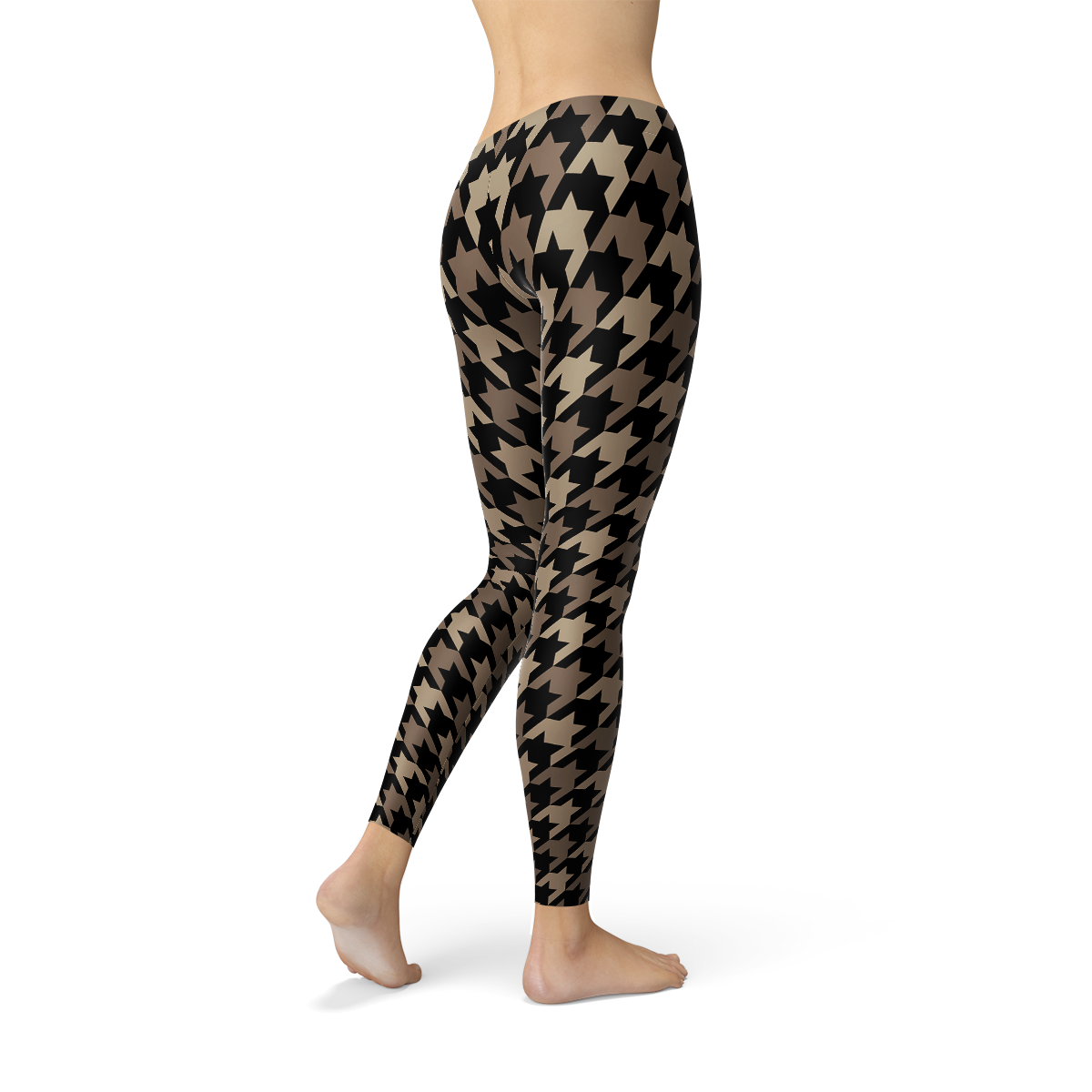 Womens Beige Brown Houndstooth Leggings