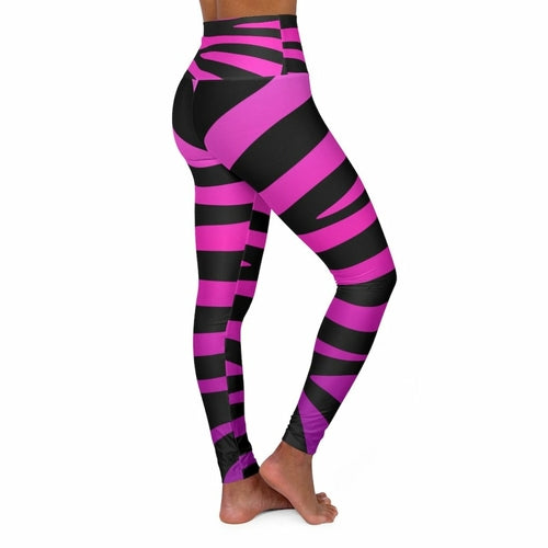 High Waisted Yoga Leggings, Purple And Black Stripes