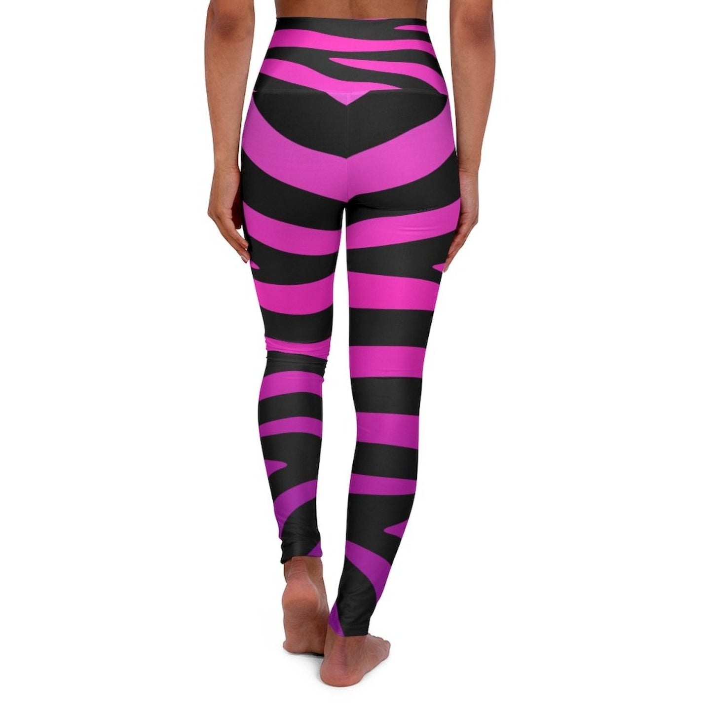 High Waisted Yoga Leggings, Purple And Black Stripes