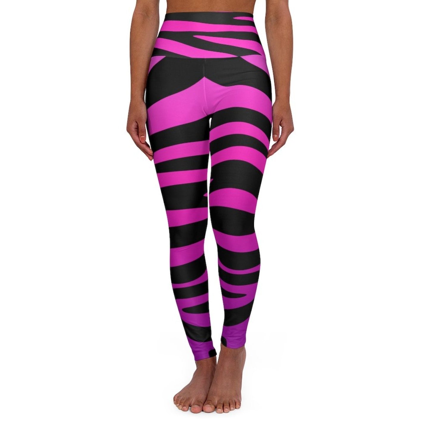 High Waisted Yoga Leggings, Purple And Black Stripes